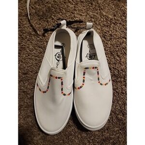 Sole Mates. White. Flowers. Sz 9. Womens.‎ Slip-on.